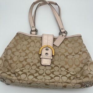 Coach Signature Y2K vintage Soho East West Canvas Tote Shoulder Bag Tan VTG